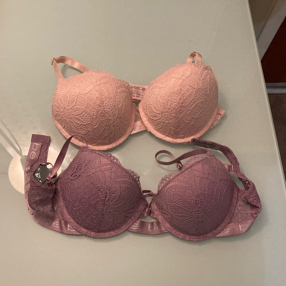 34C bra. One pink. One purple.